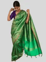 Green Banarasi Silk Saree with Jacquard Antique Zari Weaves - Image 3