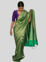 Green Banarasi Silk Saree with Jacquard Antique Zari Weaves - Image 3