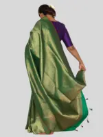 Green Banarasi Silk Saree with Jacquard Antique Zari Weaves - Image 2