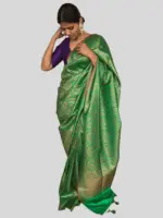 Green Banarasi Silk Saree with Jacquard Antique Zari Weaves - Image 4