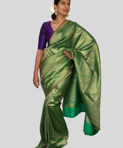 Green Banarasi Silk Saree with Jacquard Antique Zari Weaves