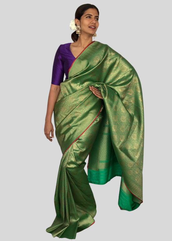 Green Banarasi Silk Saree with Jacquard Antique Zari Weaves