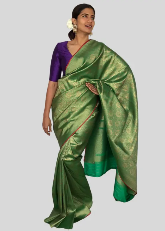 Green Banarasi Silk Saree with Jacquard Antique Zari Weaves