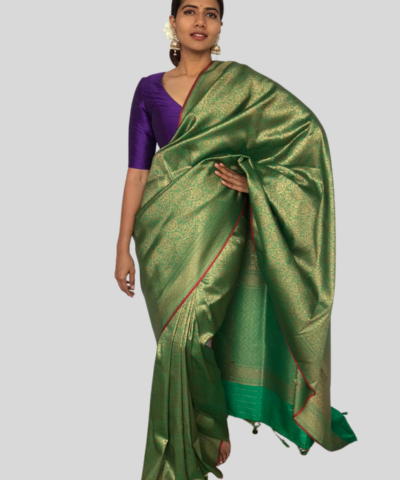 Green Banarasi Silk Saree with Jacquard Antique Zari Weaves