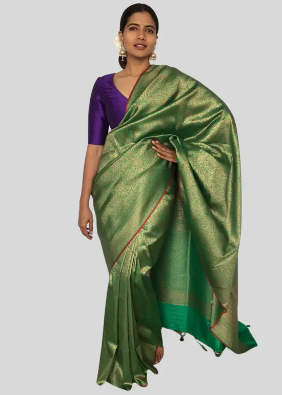 Green Banarasi Silk Saree with Jacquard Antique Zari Weaves