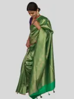 Green Banarasi Silk Saree with Jacquard Antique Zari Weaves - Image 2