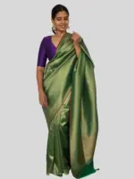 Green Banarasi Silk Saree with Jacquard Antique Zari Weaves - Image 3