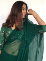 Bottle Green Sequin Embroidered Blouse - Image 4