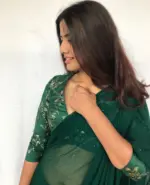 Bottle Green Sequin Embroidered Blouse - Image 3