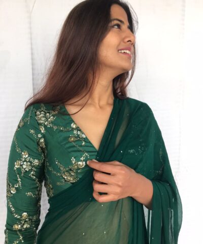 Bottle Green Sequin Embroidered Blouse