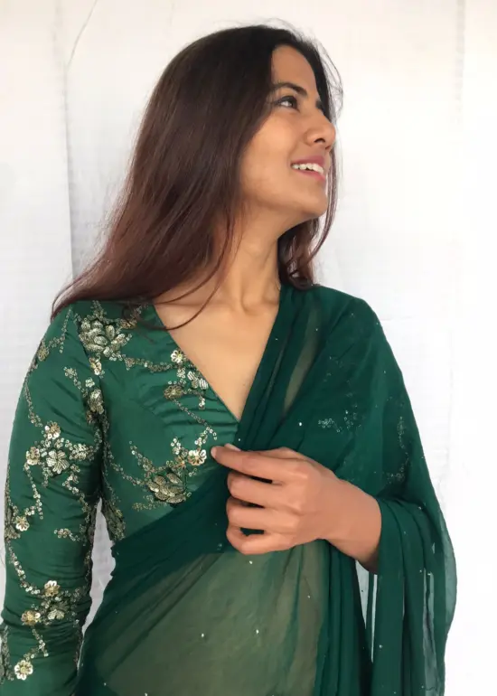 Bottle Green Sequin Embroidered Blouse