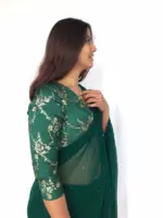 Bottle Green Sequin Embroidered Blouse - Image 2