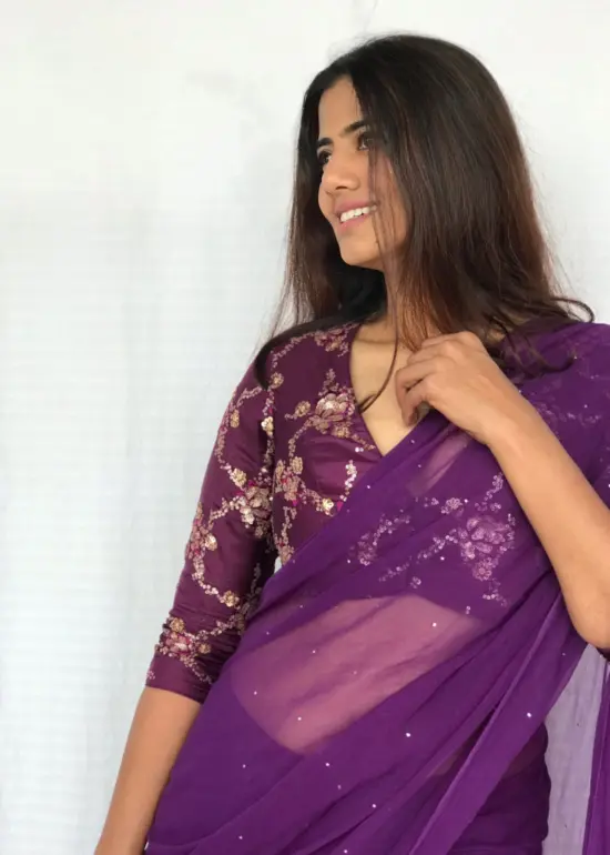 Purple Sequin Embroidered Blouse