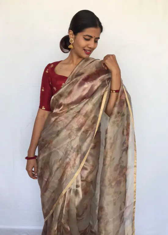 Grey Tissue Organza Saree
