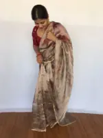 Grey Tissue Organza Saree - Image 4