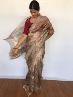 Grey Tissue Organza Saree - Image 7