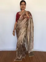 Grey Tissue Organza Saree - Image 3