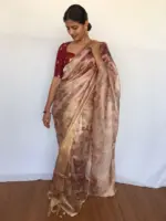 Dusty Pink Tissue Organza Saree - Image 3