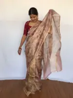 Dusty Pink Tissue Organza Saree - Image 4