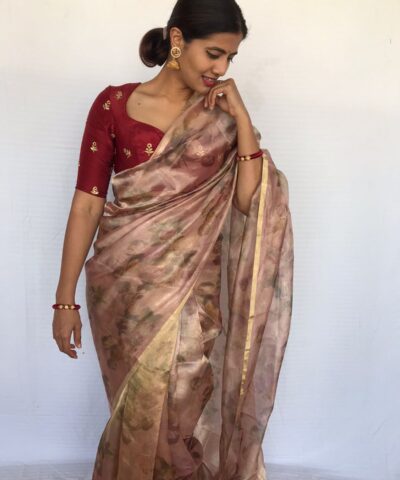 Dusty Pink Tissue Organza Saree