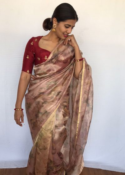 Dusty Pink Tissue Organza Saree