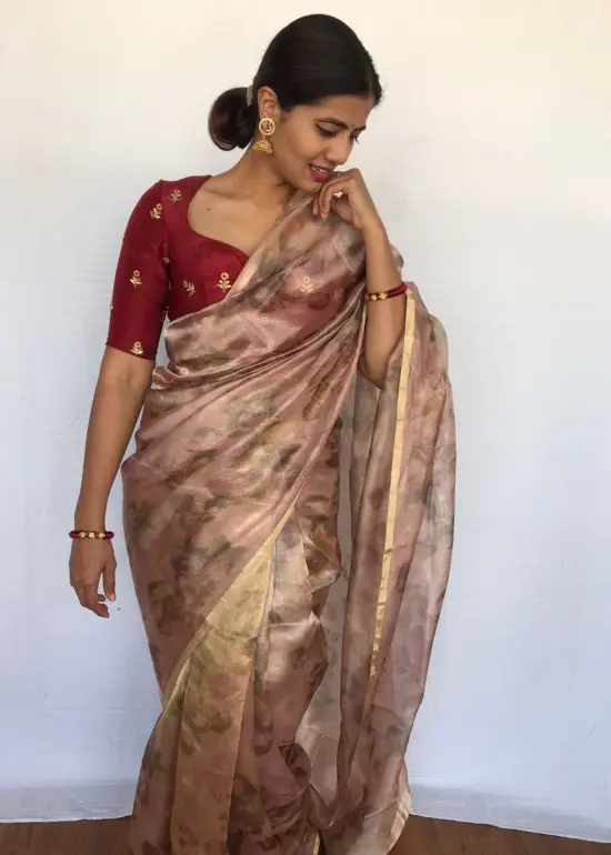 Dusty Pink Tissue Organza Saree
