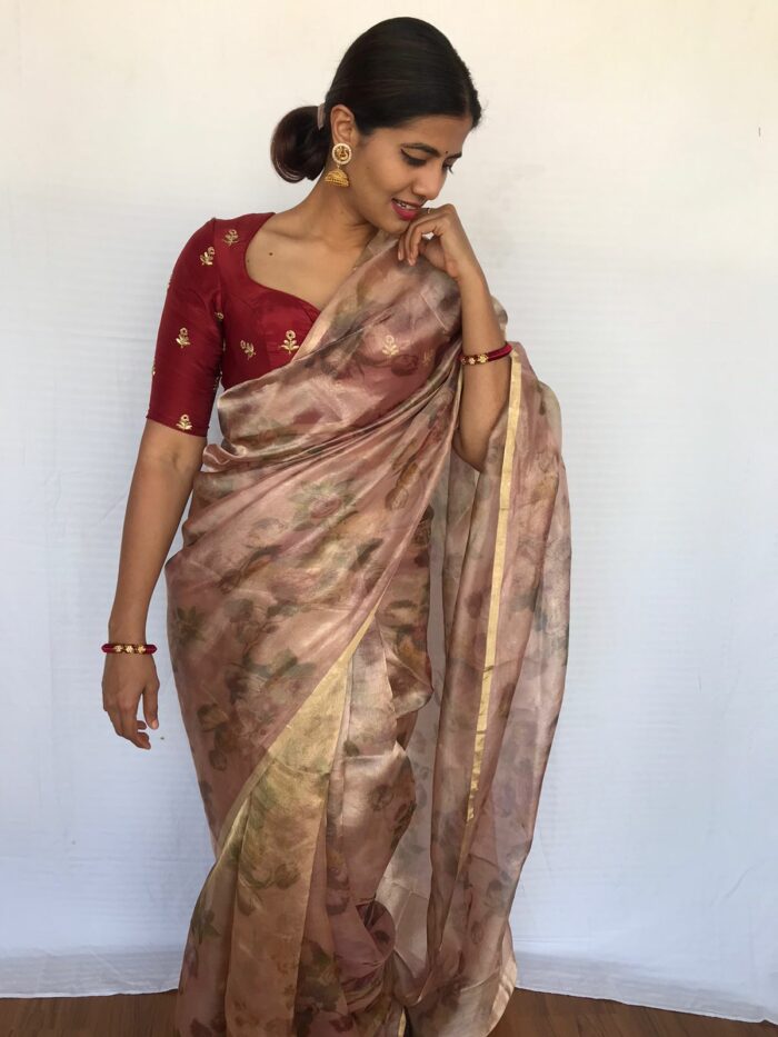 Dusty Pink Tissue Organza Saree