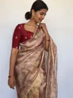 Maroon Embroidered Chinnon Silk Blouse - Image 4