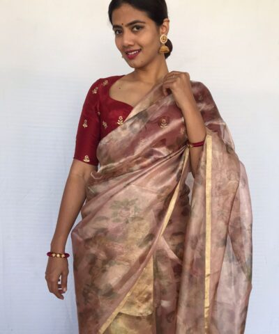 Maroon Embroidered Chinnon Silk Blouse