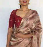 Maroon Embroidered Chinnon Silk Blouse - Image 6