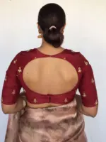 Maroon Embroidered Chinnon Silk Blouse - Image 2