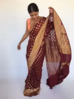 Maroon Banarasi Georgette Saree adorned with Antique Zari Motifs - Image 3