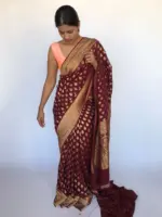 Maroon Banarasi Georgette Saree adorned with Antique Zari Motifs - Image 4