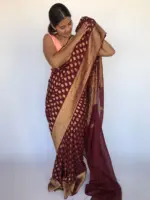 Maroon Banarasi Georgette Saree adorned with Antique Zari Motifs - Image 6