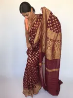 Maroon Banarasi Georgette Saree adorned with Antique Zari Motifs - Image 5