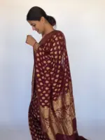 Maroon Banarasi Georgette Saree adorned with Antique Zari Motifs - Image 2