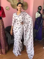 Pale Grey Georgette Satin Saree