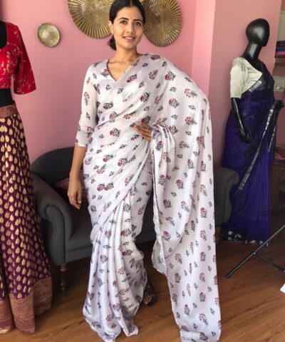 Pale Grey Georgette Satin Saree