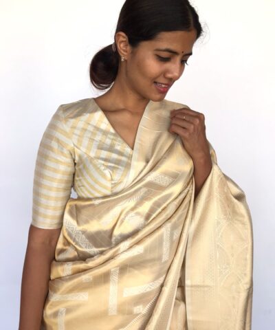 Ivory Banarasi Silk Saree with Gold Zari Weaves