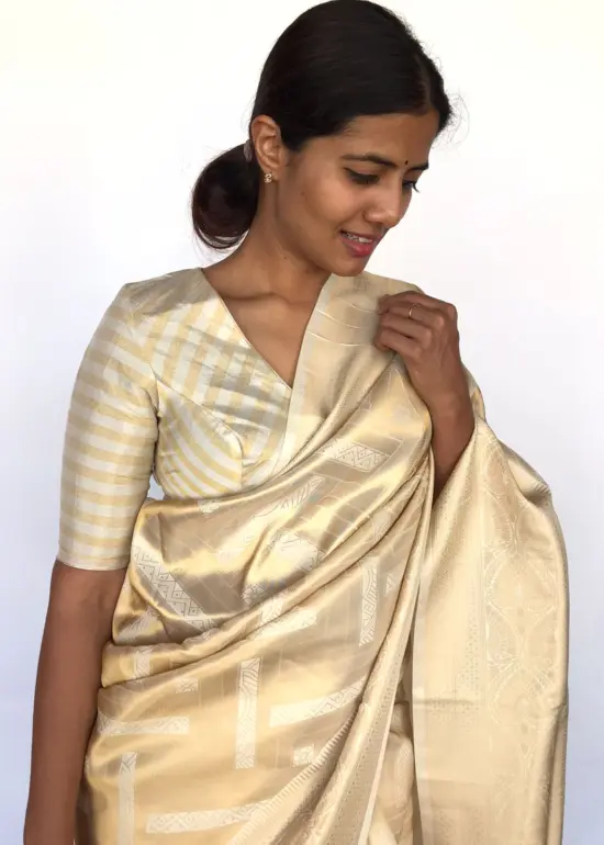 Ivory Banarasi Silk Saree with Gold Zari Weaves