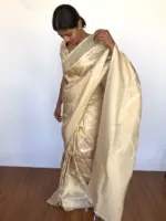 Ivory Banarasi Silk Saree with Gold Zari Weaves - Image 5