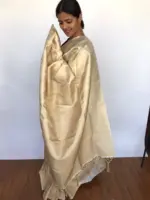 Ivory Banarasi Silk Saree adorned with Paisley Motifs - Image 6