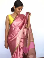 Onion Pink Kora Silk Saree - Image 4