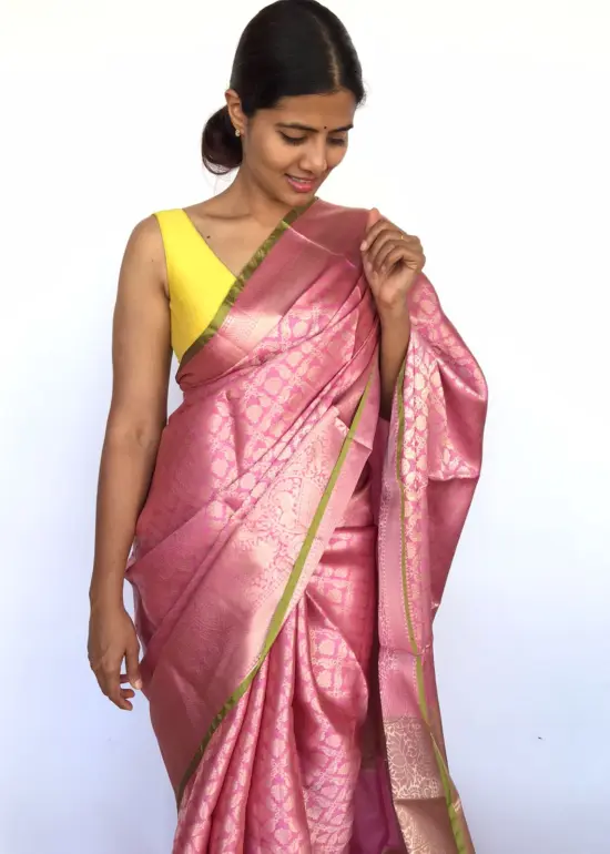Onion Pink Kora Silk Saree