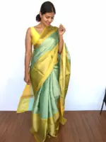 Sea Green Kora Silk Saree - Image 3