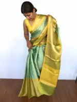 Sea Green Kora Silk Saree - Image 2