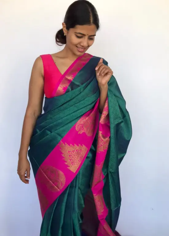 Emerald Green Kora Silk Saree