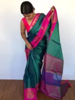 Emerald Green Kora Silk Saree - Image 4