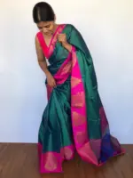 Emerald Green Kora Silk Saree - Image 3