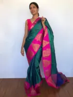 Emerald Green Kora Silk Saree - Image 2